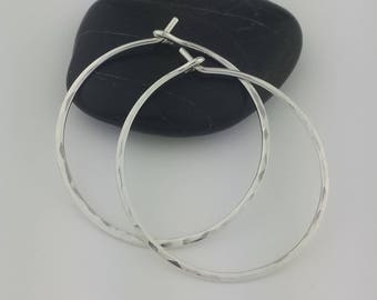 Hammered Sterling Silver Hoop Earrings, 18 Gauge, Thick Hoop Earrings, Hammered Earrings, Round Hoops