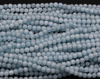 Natural Blue Aquamarine 4mm Round Beads Natural Blue Gemstone 16" Strand