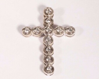14k White Gold Diamond Cross 1-1/8" Long, 2.2 grams