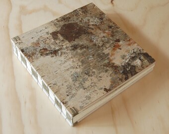 large wood wedding guest book birch bark cabin guest book - large journal anniversary gift gray rustic white neutral - made to order