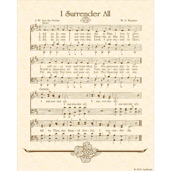 i surrender all hymn art christian home decor vintageverses old hymnal sheet music