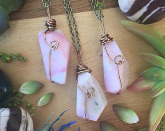 pink opal necklace, andean opal necklace, pink opal , opal pendant, raw opal, tumbled opal,