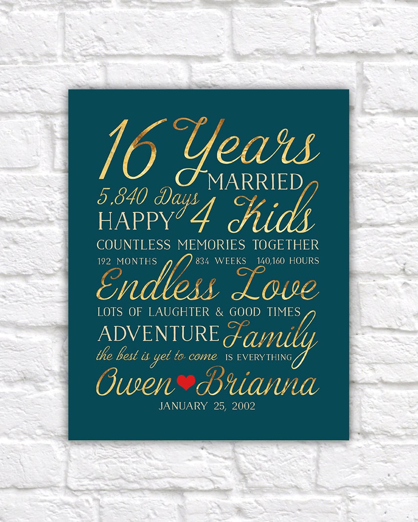 16th Wedding Anniversary Gifts
 16th Wedding Anniversary Gift Married for 16 Years Gift for