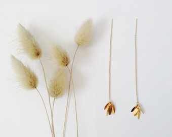 Gold threader earrings in 14K Gold Filled, Gold Earrings "Golden Wheat", 14K Threader Earrings
