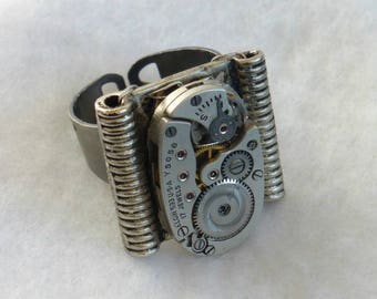 Steampunk Style Watch Movement Ring SR54