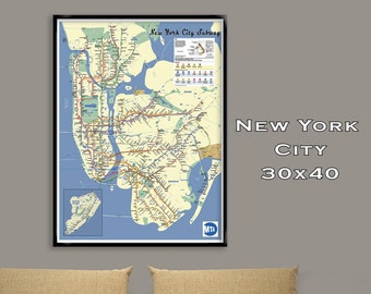 New York City Subway Map Poster.30x40 Fine Art Print. Tube Map, Map Art, Metro Map, Subway, NYC Map, Subway Art, NYC Map Updated 2017