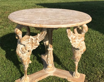 Carved Wood Swan Table, Swan Accent Table, Wooden Top, Art Deco Decorative Table, Handmade Table, Rustic Wood Table, Artistic Table, Chic