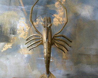 Vintage Brass Mid-Century Lobster / Hollywood Regency Brass Crayfish / Beach Brass Sea Life Crustacean