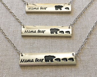 Mama Bear Necklace, Silver Bar Necklace, Gold Bar Necklace, Dainty Necklace, Delicate Necklace, Bridesmaid gift, Birthday gift