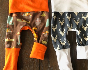 Grow with me pants, kids pants, deer pants, jungle pants, noahs ark,bum circle pants, newborn pants