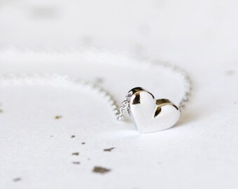 Solid Heart Necklace 925 Sterling Silver Tiny Heart Dainty Pendant