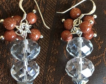 Crystal and goldstone earrings