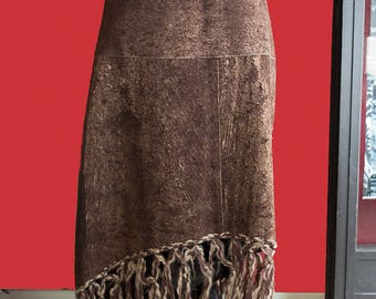 Vintage 70's reindeer skirt with wool fringes