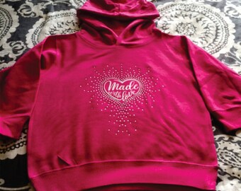 Custom, "Made With Love," Rhinestone and vinyl Toddler Hoodie with Pockets