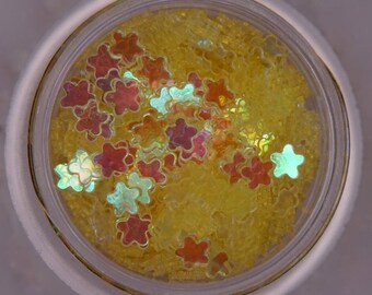 Yellow Iridescent Flower Glitters. 5 grams