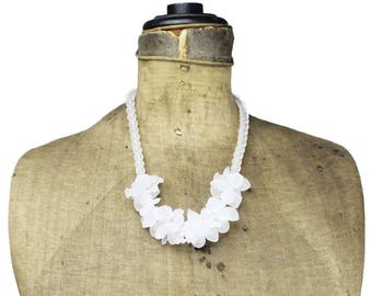 White Fruit Salad Necklace, Fruit Salad Bead Necklace, Fruit Bead Bib Necklace, White Bib Necklace
