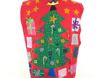 Vintage Ugly Xmas Sweater Vest One Size Large Indian Handmade Embroidered 3D Women's