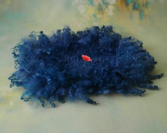 Curly Felted Blanket Newborn Photography Props Wool Stuffer Curly Felt BLUEBERRY