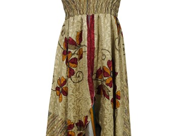 Gypsy Hippie Chic Summer Vintage Recycled Silk Sari Dress Two Layer Bohemian Style Halter Dresses