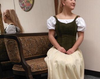 Long waisted corset with a chemise and skirt