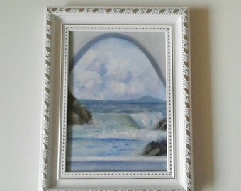 Original oil painting - Window view seascape