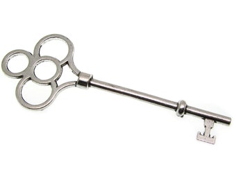 Pendants : 5 Large Antique Silver Skeleton Key Charms | Silver Heart Wedding Key Pendants 74x28mm - Lead, Nickel & Cadmium Free 94222.J1M.5