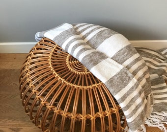 Vintage Franco Albini Rattan Ottoman, 1960s mid century modern