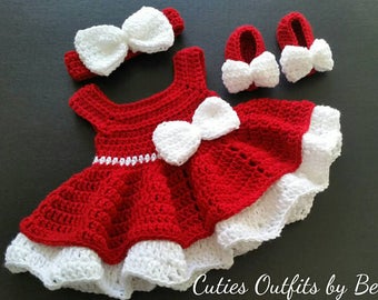 Crochet Baby Dress, Red Baby Dress, Handmade Baby Headband, Newborn Baby Outfit, Baby Shower Gift, Infant Girl Dress, Coming Home Outfit
