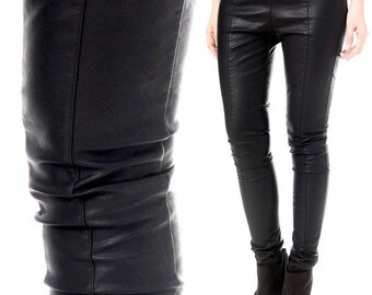 RTBU Warm Winter Storm Windproof Punk Rock Stretch Vegan Faux Leather Like CenterLine Seam Cigarette Pants