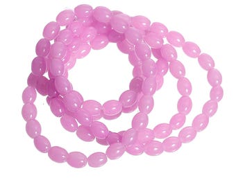 40 glass beads - pink - form oval - olive - 8 x 6 mm