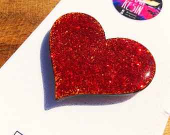 Resin Bamboo Heart Brooch. Hand Painted & Unique.