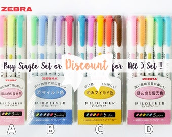 Zebra Mildliner Highlighters / Twin Tip / Double Sided / Double Ended (Fine + Bold Point)