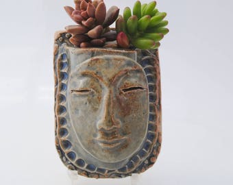 ceramic face planter garden art mask wall planter buddha wall pocket