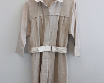 SALE Vintage 80s Belted Shirt Dress Khaki dress by EJM
