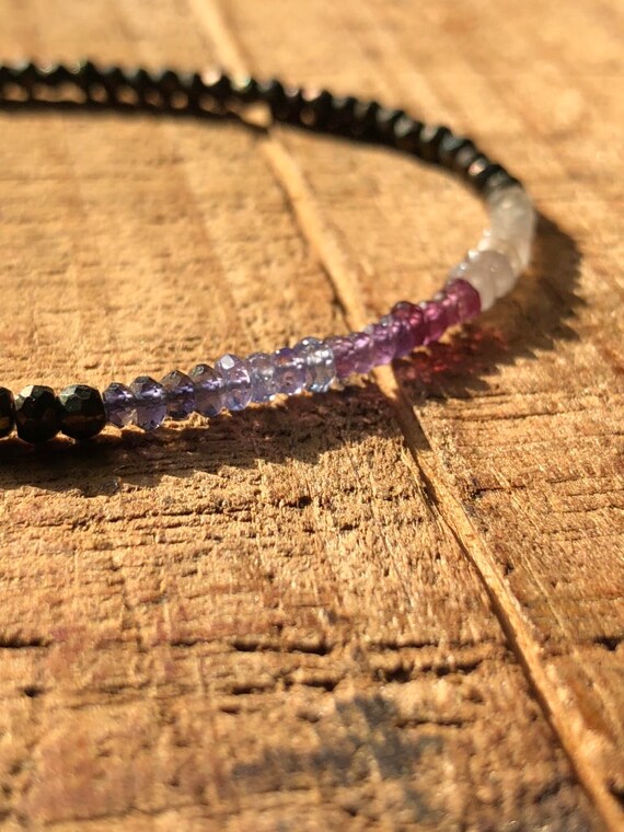 Ombré Gemstone Bracelet ~ Rainbow Moonstone Clear Quartz Garnet Amethyst Tanzanite Iolite Pyrite Ombré Gemstone Bracelet, Healing Bracelet