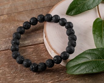 Black LAVA STONE Power Bracelet - Lava Stone Bracelet, Lava Stone Jewelry, Lava Stone Beads, Bead Bracelet, Diffuser Bracelet E0590