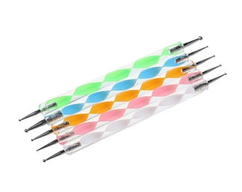 Pack of 5 Acrylic Marbling, Dotting and Decorating Tool. 13cm Long. Perfect for Nail Art. Different Sizes Double End. Random Colours Sent.