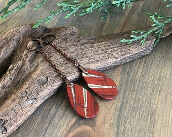 Red River Jasper dangle earrings , natural stone jewelry