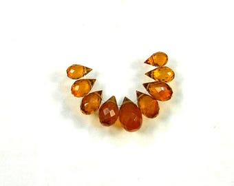 Spessartite garnet faceted drop briolette beads AAA 5.5-8mm 9pcs