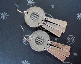 Rustic Hammered Silver Boho Earrings (4166)