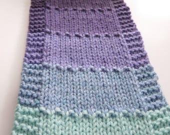 ARIEL Hand Knit Scarf for Her, Purple and Teal Striped Scarf, Knitted Scarf, Purple Scarf, Teal Scarf, Long Winter Scarf, Handmade Scarf