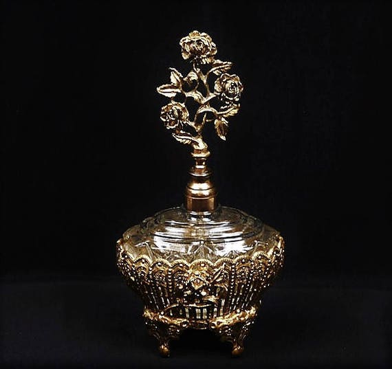 Ormolu Perfume Bottle / Hollywood Regency / Glass Dauber / Roses