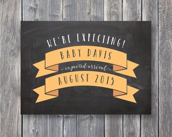 Pregnancy Announcement - Instant Download - We're Expecting Card - Printable Pregnancy Reveal - - 5x7 - Orange