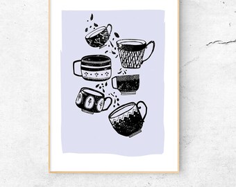 Cups art print, cups wall art, kitchen print, Kitchen Wall Decor, Tea Cups print, kitchen wall art, Tea Cup Printable,Cup Poster, printable