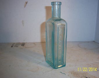 1890's Dr SA Tuttle Boston, Mass SCARCE Rectangular 6 3/8 inch aqua medicine druggist pharmacy bottle