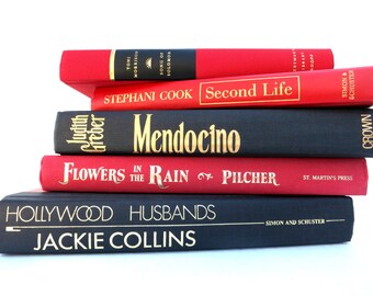 Red and Black Vintage Books / Book Decor / Instant Library / Library filler / Home Decor / Old Books/Photo Prop/Book Bundle/Book Stack