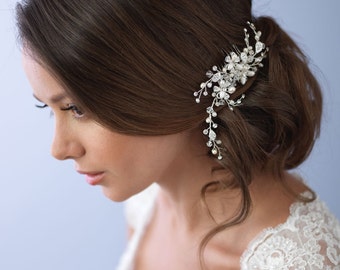 Swarovski Crystal Hair Comb, Wedding Hair Comb, Bridal Hair Comb, Freshwater Pearl Hair Comb, Floral Hair Comb, Bridal Headpiece ~TC-2051