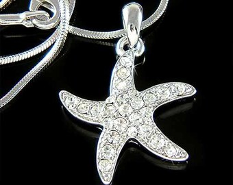 Beach Bride Wedding Swarovski Crystal STARFISH star fish Marine Necklace