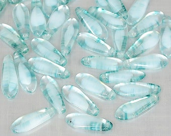 6 X 16 mm sea foam aqua glass dagger drops-50 pieces-Bin# 36