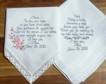 Best Seller Mom and Dad Wedding Gift Gift for Mom Gift for Dad Accessories Embroidered Wedding Handkerchiefs Wedding Gift Canyon Embroidery